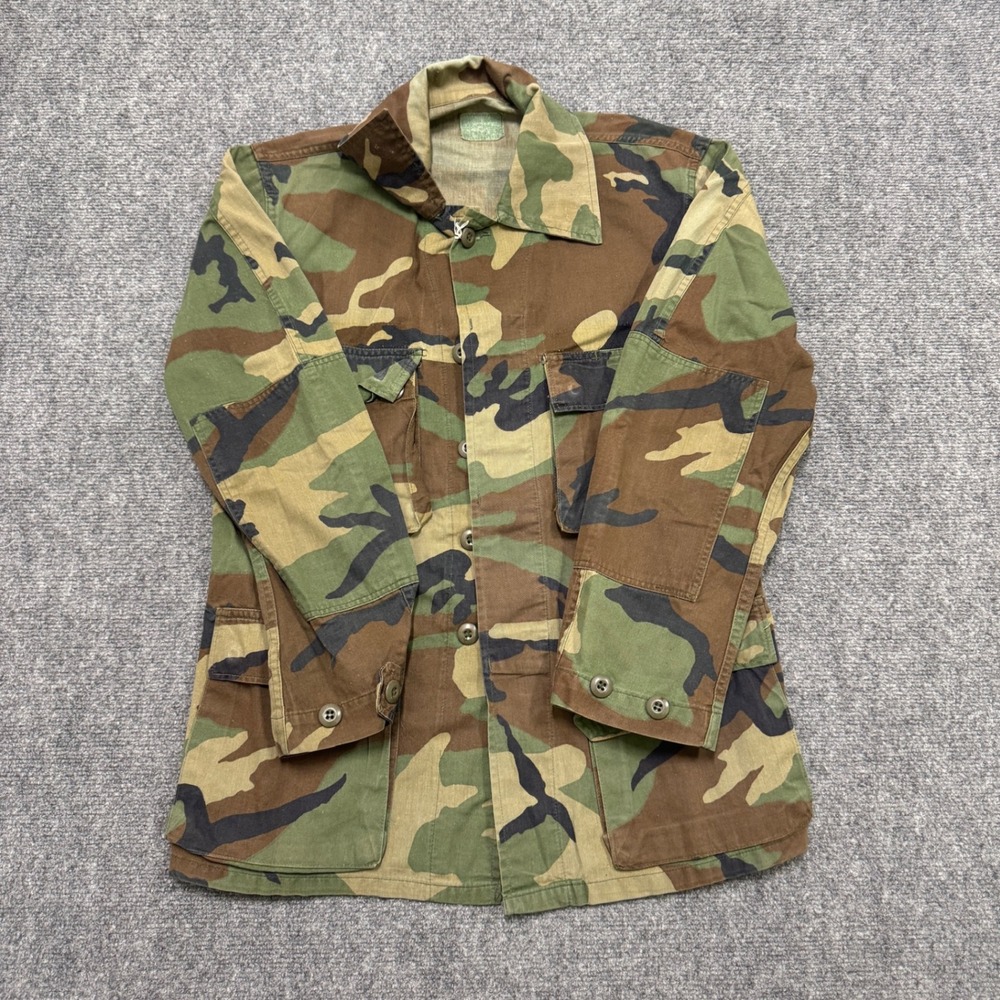US Army Field Shirt Men's Large Button Up Woodland Camouflage 4 Pocket Jacket